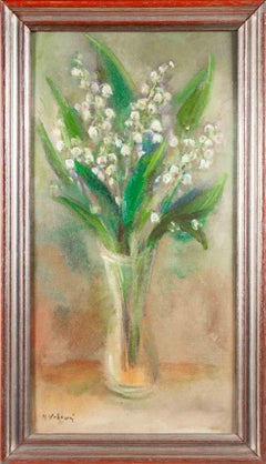 Lirios del valle en un jarrón - Pintura al óleo de Miloslava Vrbova - Mediados del siglo XX