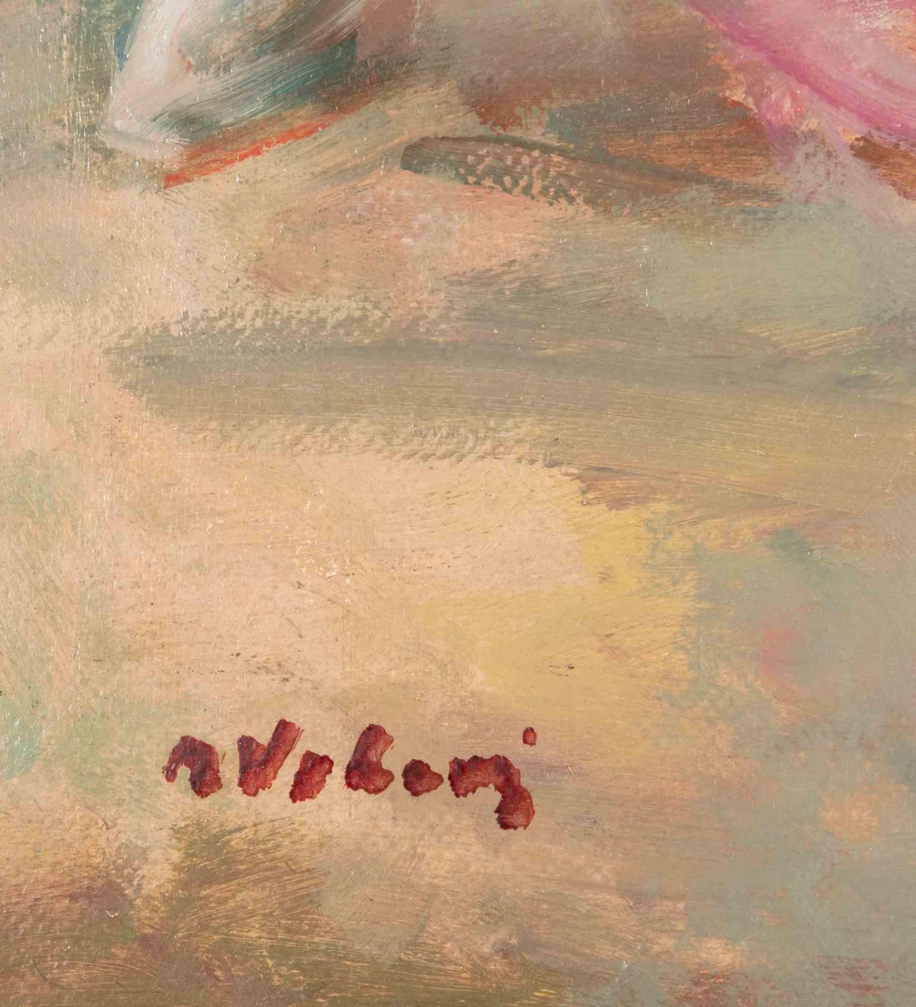 Orientalischer Tanz in einem Harem – Ölgemälde von Miloslava Vrbova-Mid-20. Jahrhundert (Moderne), Painting, von Miloslava Vrbova-Štefková 