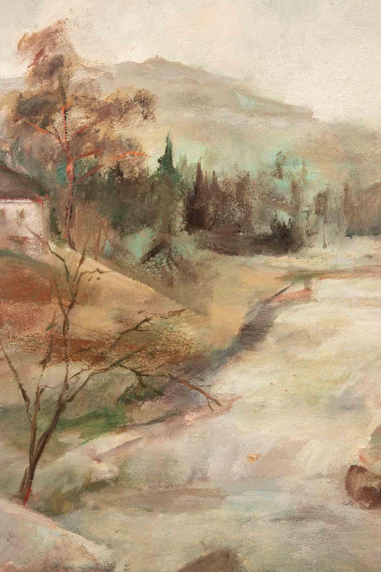River Landscape - Oil Painting by Miloslava Vrbova - Mid-20th Century For Sale 1