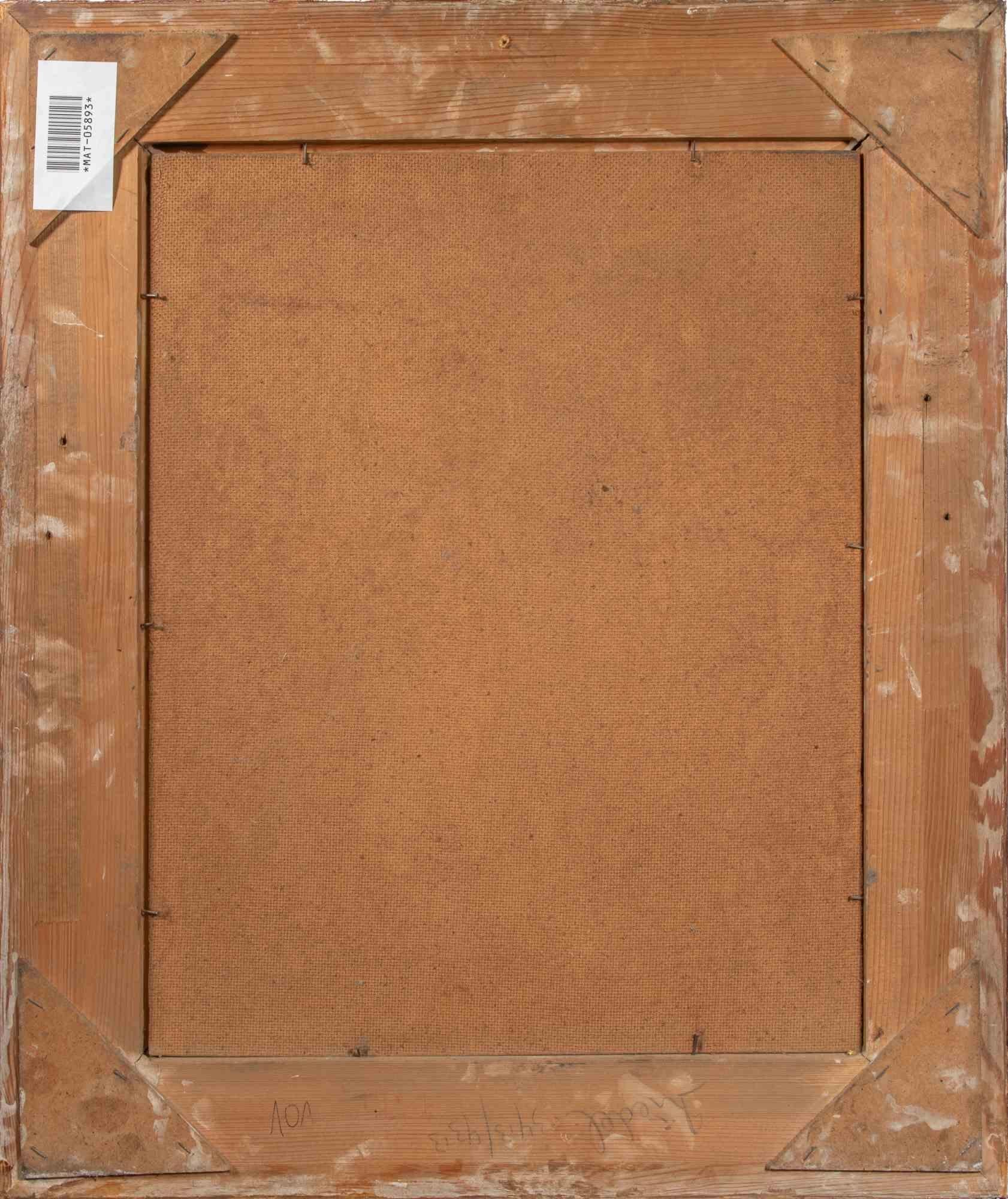 Strada innevata nella Repubblica Ceca-Pittura ad olio di Miloslava Vrbova-Metà del XX secolo - Figurative Painting Marrone di Miloslava Vrbova-Štefková 