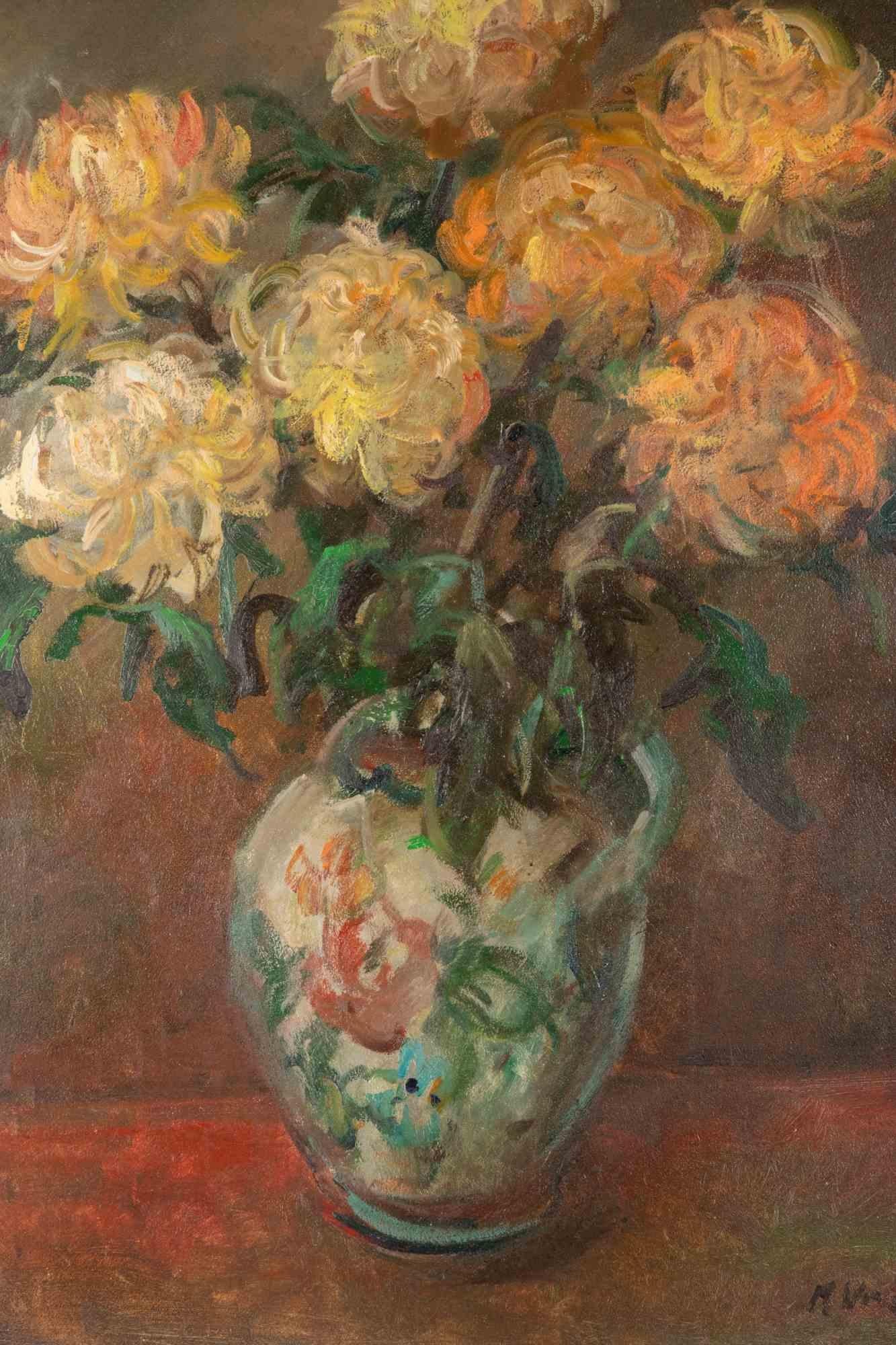 Naturaleza muerta - Pintura al óleo de Miloslava Vrbova - Mediados del siglo XX - Painting de Miloslava Vrbova-Štefková 