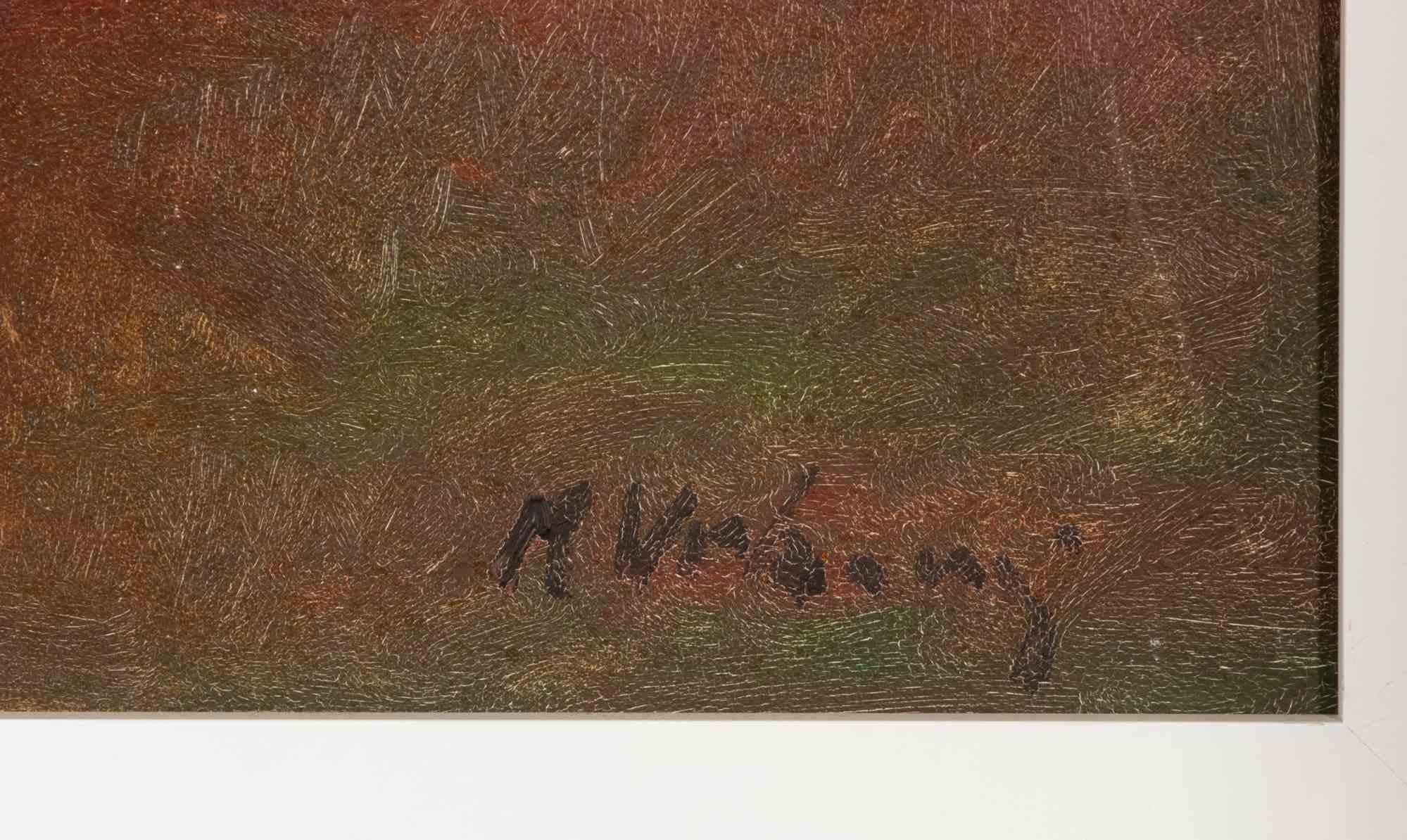 Naturaleza muerta - Pintura al óleo de Miloslava Vrbova - Mediados del siglo XX - Figurative Painting Marrón de Miloslava Vrbova-Štefková 