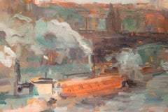 View of Charles Bridge in Prague-Oil Paint by Miloslava Vrbova-Mid-20th Century