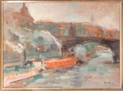 Veduta del Ponte Charles a Praga-Pittura ad olio di Miloslava Vrbova-Metà del XX secolo