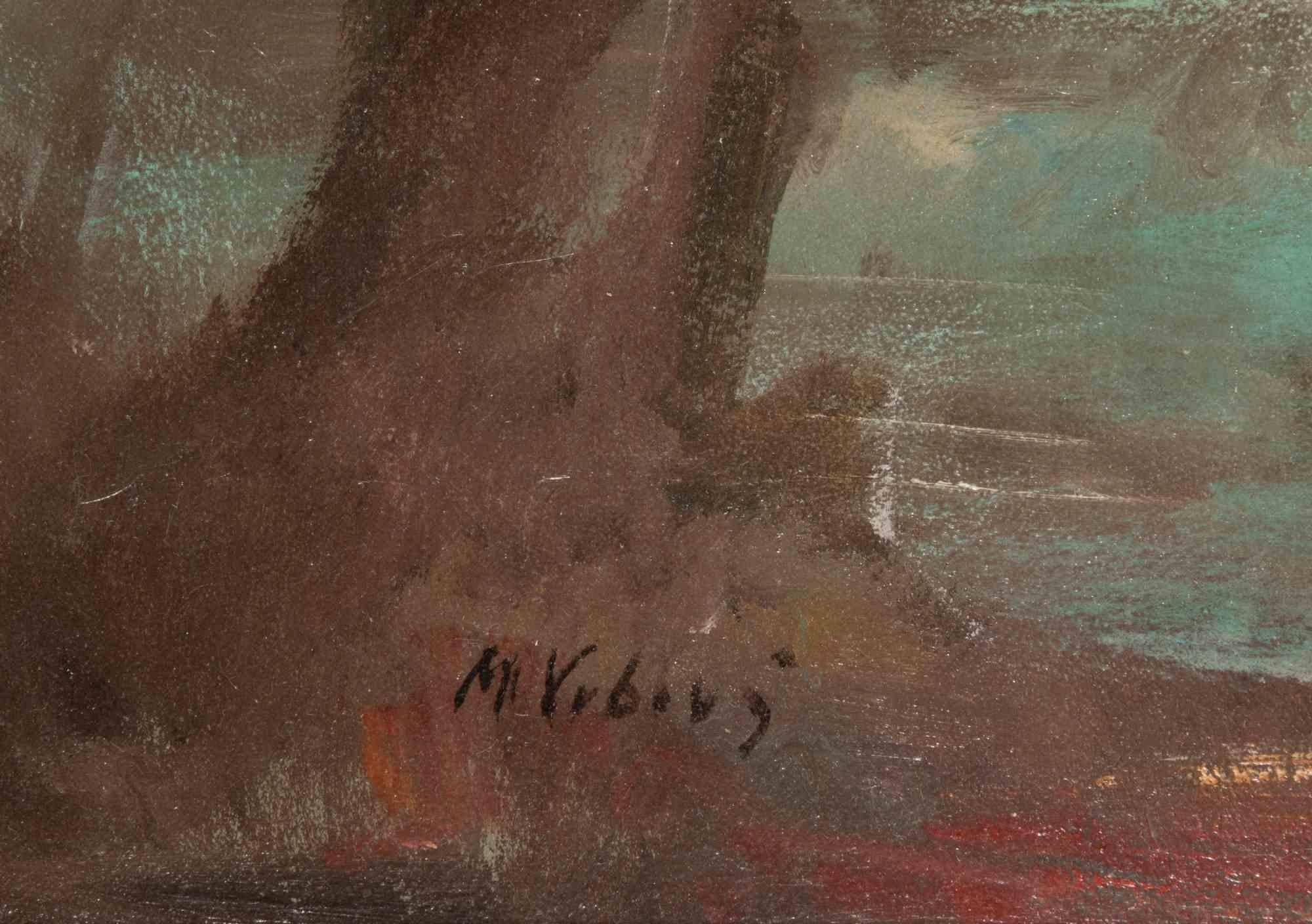 Winterseelandschaft mit Moore...-Ölgemälde von Miloslava Vrbova- Mitte des 20. Jahrhunderts (Moderne), Painting, von Miloslava Vrbova-Štefková 
