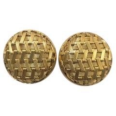 Milros 18K Yellow Gold Basket Weave Button Earrings #25186