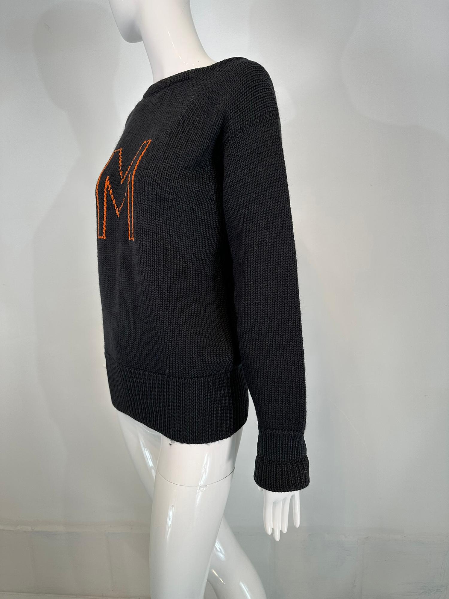 Women's or Men's Milton Academy Mass. Early 1900s Varsity Knit School Sweater Blue & Orange For Sale