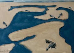 "Grazing Cows" by Milton Avery, Gouache on paper board,  1950