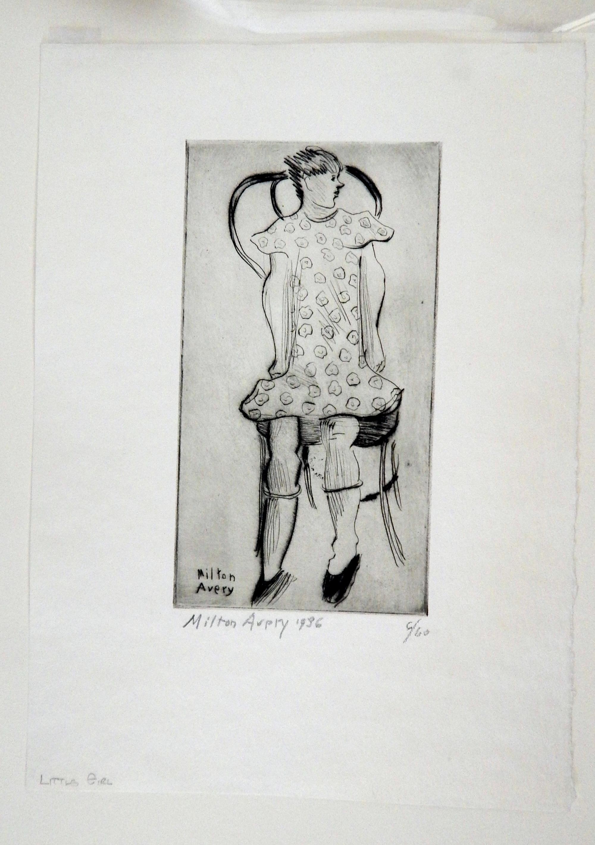 Milton Avery, acquaforte originale firmata a matita, 1936, Bambina in vendita 1