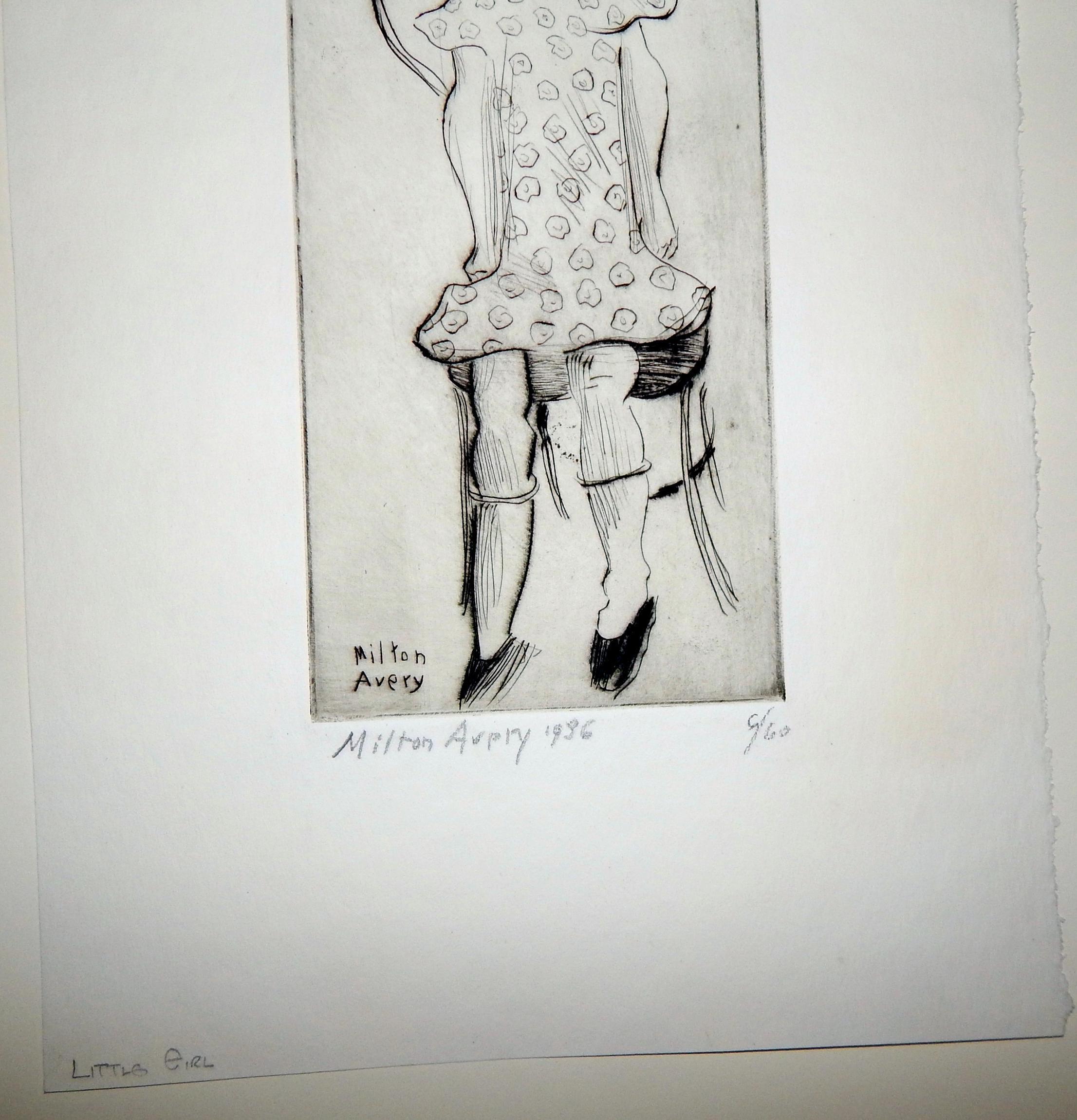 Milton Avery, acquaforte originale firmata a matita, 1936, Bambina in vendita 4