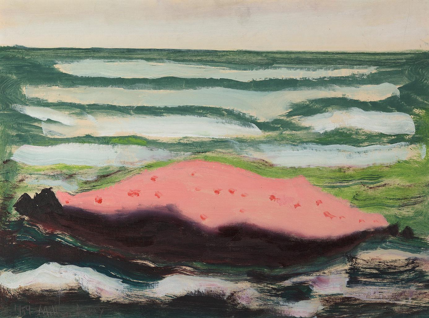 Milton Avery Landscape Painting - Pink Island, White Waves