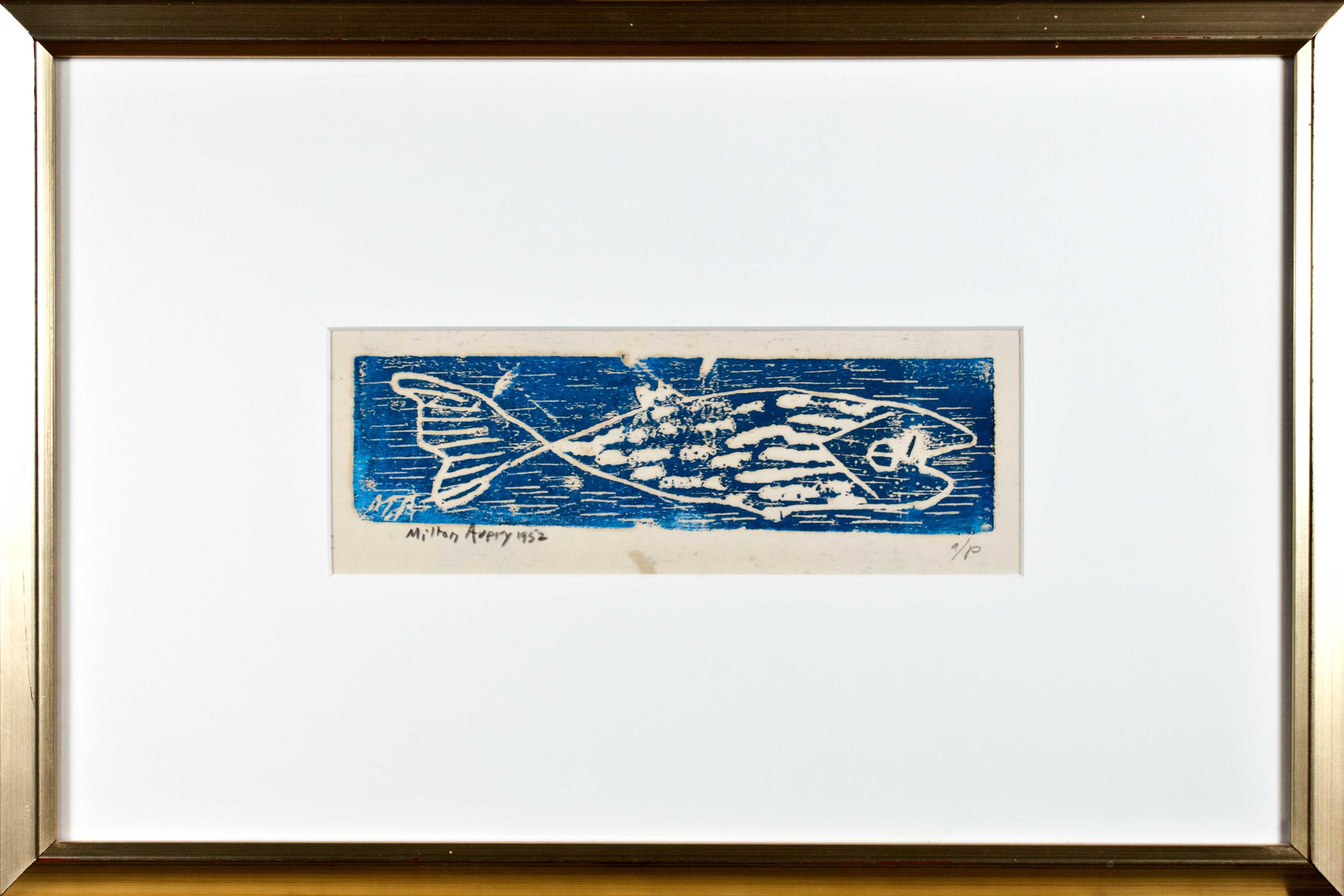 Milton Avery Animal Print – Fisch (blau)