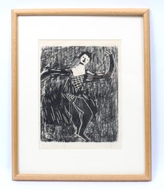 Milton Avery, schwarzer und weißer Holzblock, seltener Tänzer, COA-Bewertung, gerahmt 