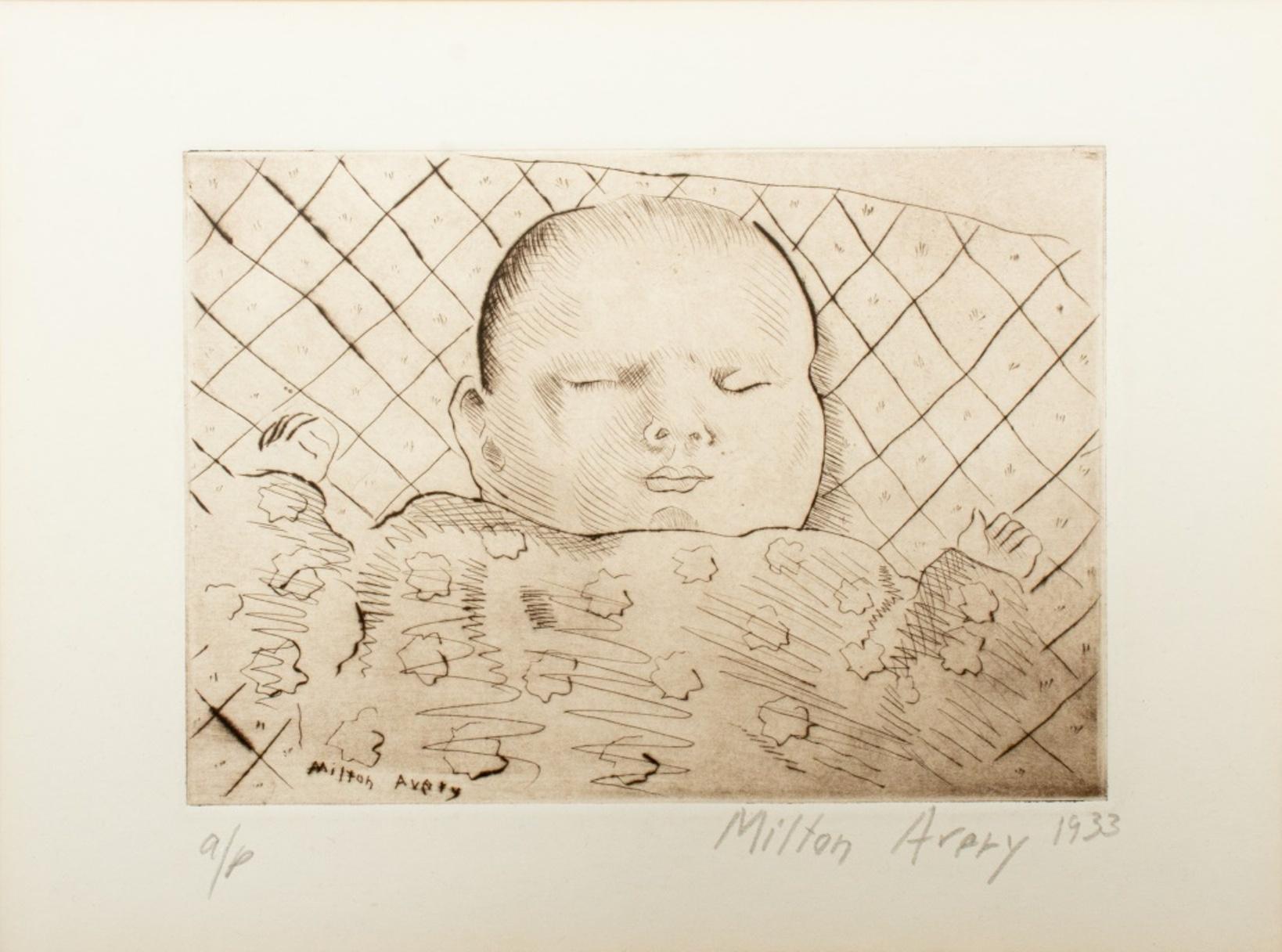 Milton Avery: „Sleeping Baby“, Kaltnadelradierung, 1933 (20. Jahrhundert) im Angebot