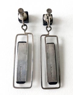 Milton Cavagnaro Ebony Sterling Silver Mid-Century Modernist Earrings