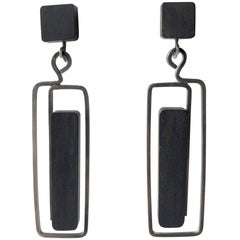 Milton Cavagnaro Ebony Sterling Silver Mid-Century Modernist Earrings