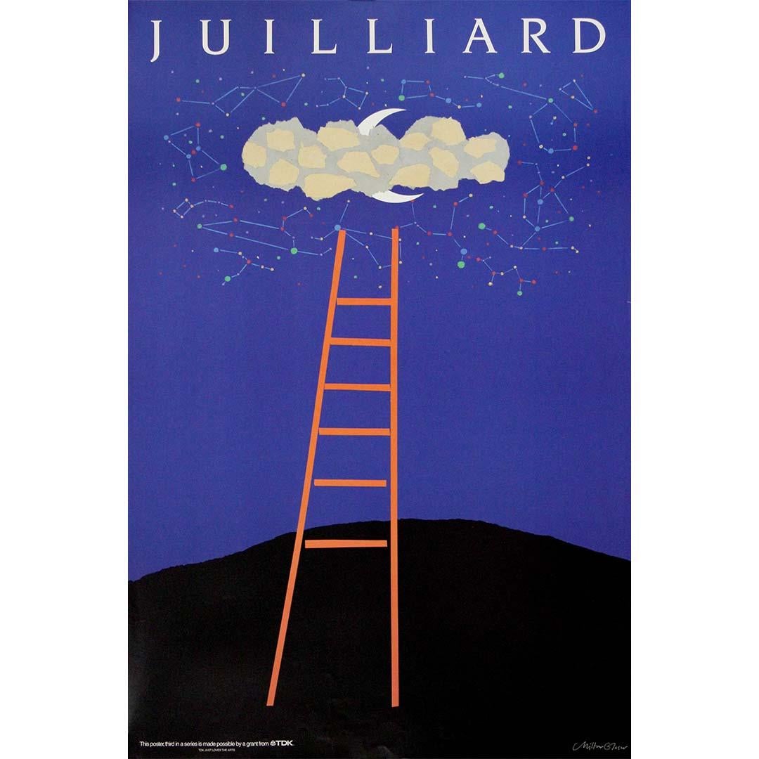 En este póster de 1989 creado para la prestigiosa Juilliard School de Nueva York, Milton Glaser -el icónico diseñador del logotipo "I ♥ NY"- ofrece una metáfora minimalista pero profundamente poética de la ambición artística. Con su inconfundible