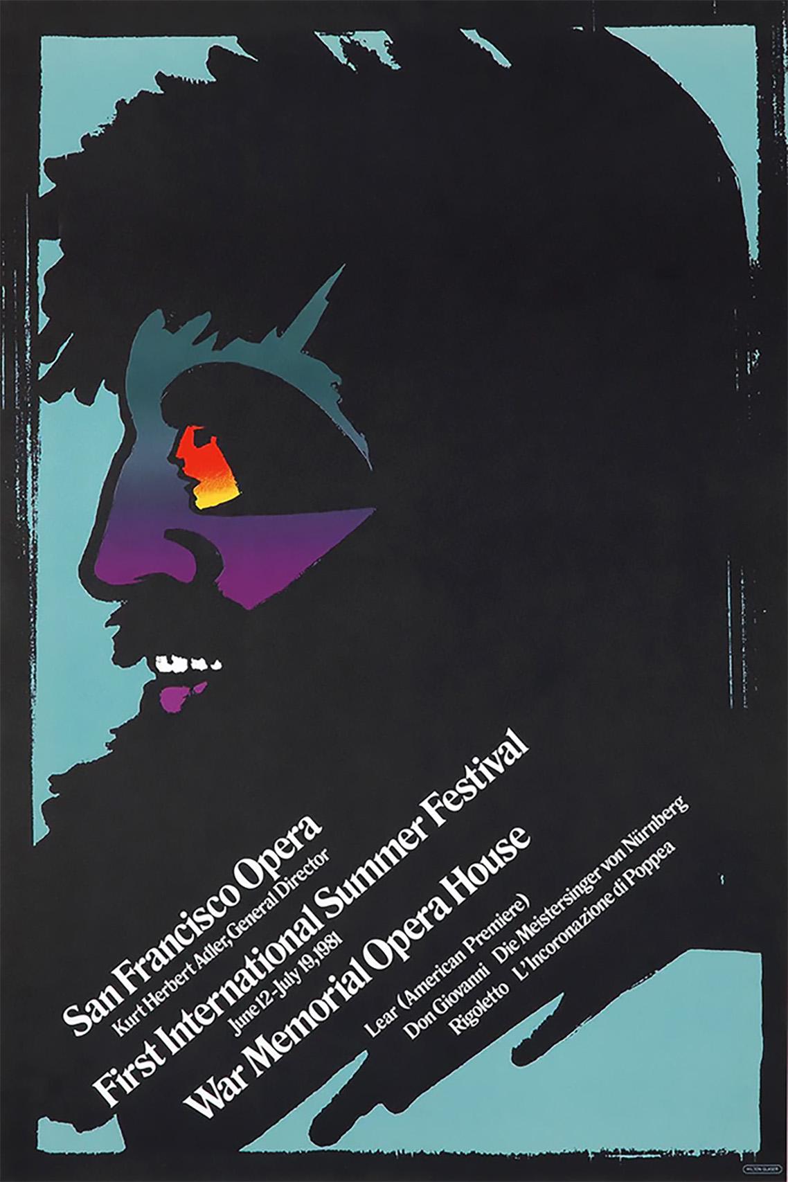 Milton Glaser Poster Art 1981 : 
Milton Glaser Opéra de San Francisco : Affiche originale d'époque conçue par Milton Glaser à l'occasion du premier festival international d'été de l'Opéra de San Francisco, qui s'est tenu du 12 juin au 19 juillet