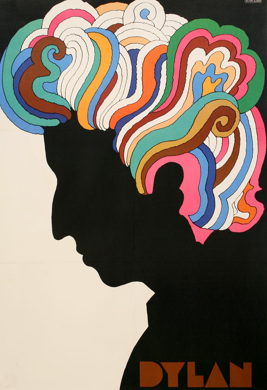 This is an original vintage poster created in the mid 1960's to coincide with the release of Dylan's Greatest Hits album. It was created by the renowned American artist, Milton Glaser, who is also known for the iconic I ♥ NY logo. This poster