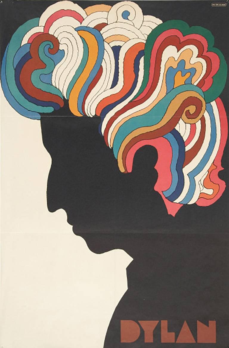 Original 1967 Milton Glaser Fold Out Poster für Bob Dylan's Greatest Hits 

Offsetlithographie in Farben:: bedruckt 33 x 22 Zoll (83::82 x 55::88 cm) 
Die ausgestellten Linien sind wie abgebildet; ansonsten in Anbetracht des Alters und des