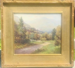Peinture à l'huile ancienne de Dorsett Mountain, Vermont des années 1910 dans un cadre ancien