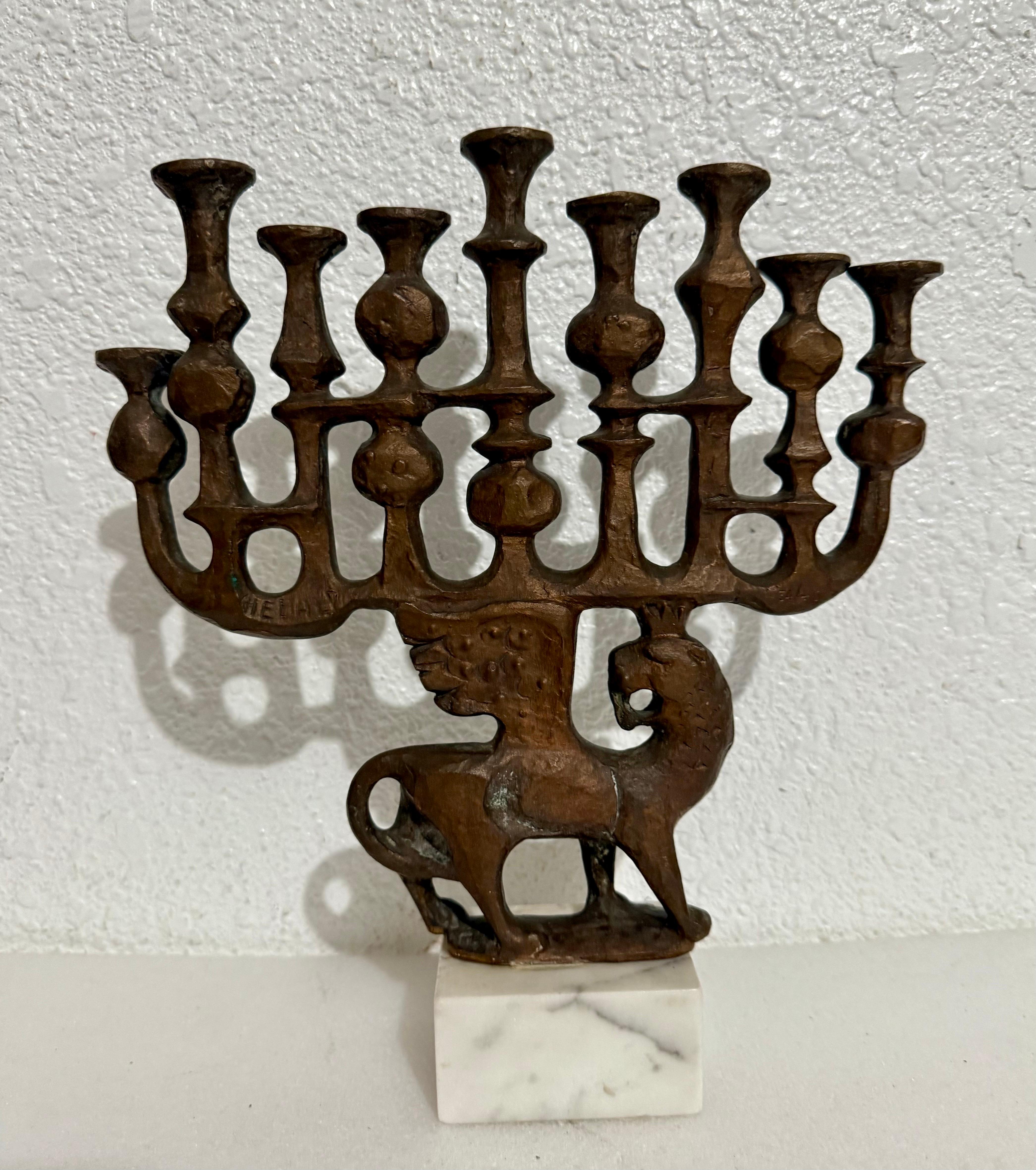 Scultura Menorah in bronzo di Milton Hebald, metà secolo, artista WPA, modernista, Judaica