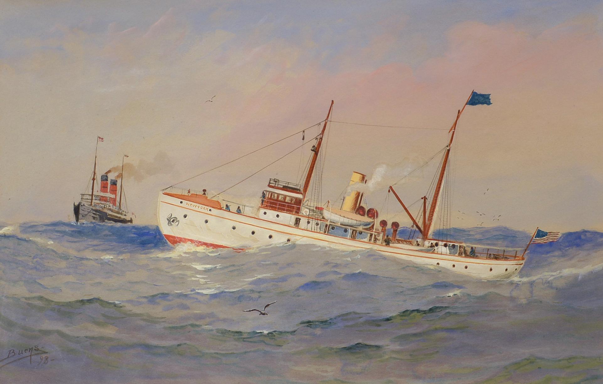 The "New York" 1898, Marine, Seascape, Steamer, Ship at Sea, American, Realism
