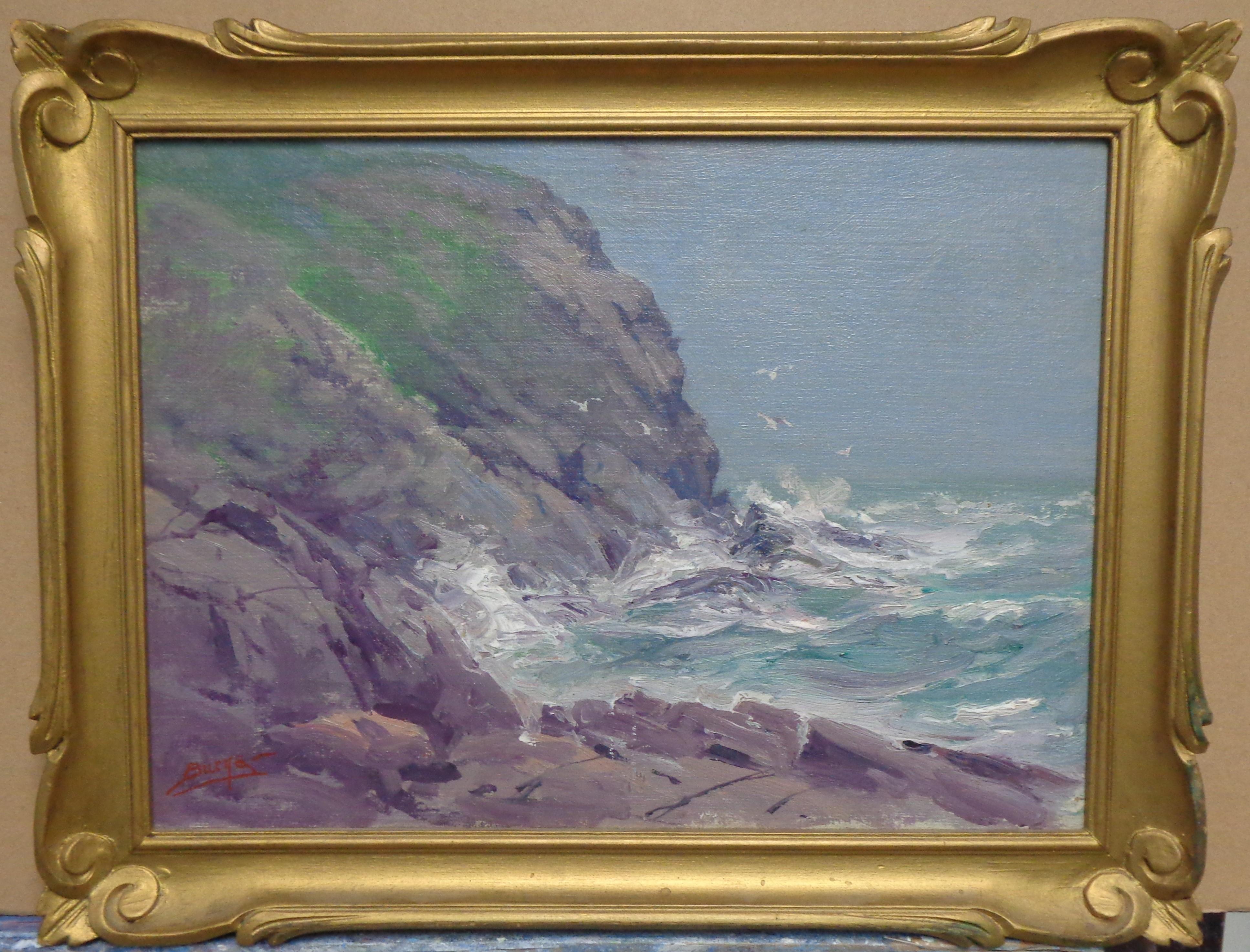 Rocky Seascape Oil Painting Milton James Burns Salmagundi Club