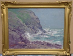 Rocky Seascape Oil Painting Milton James Burns Salmagundi Club