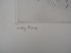 Une journée ensoleillée au jardin - Gravure originale signée à la main