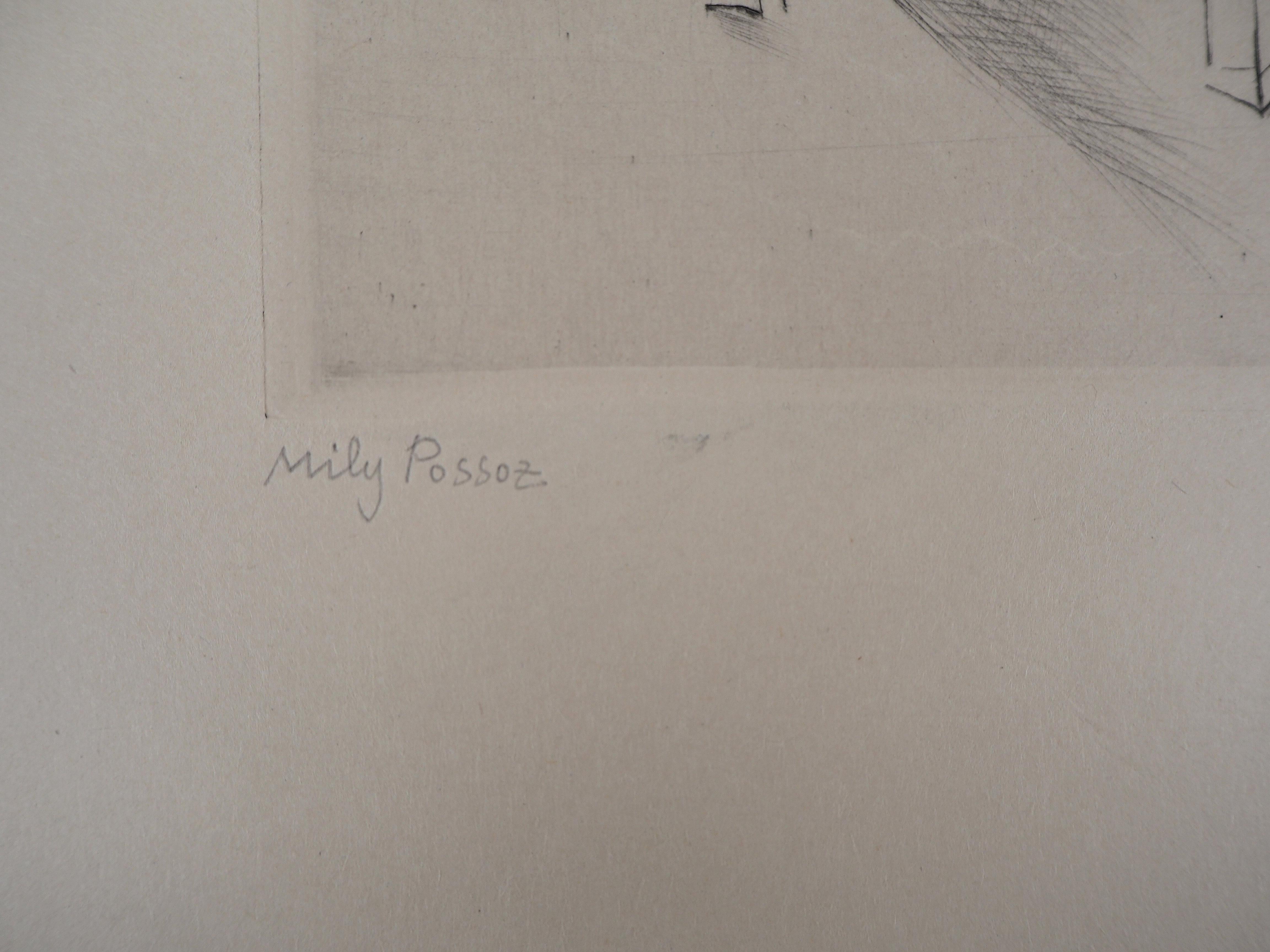cat on the table - Original Handsigned Etching - Print by Mily Possoz