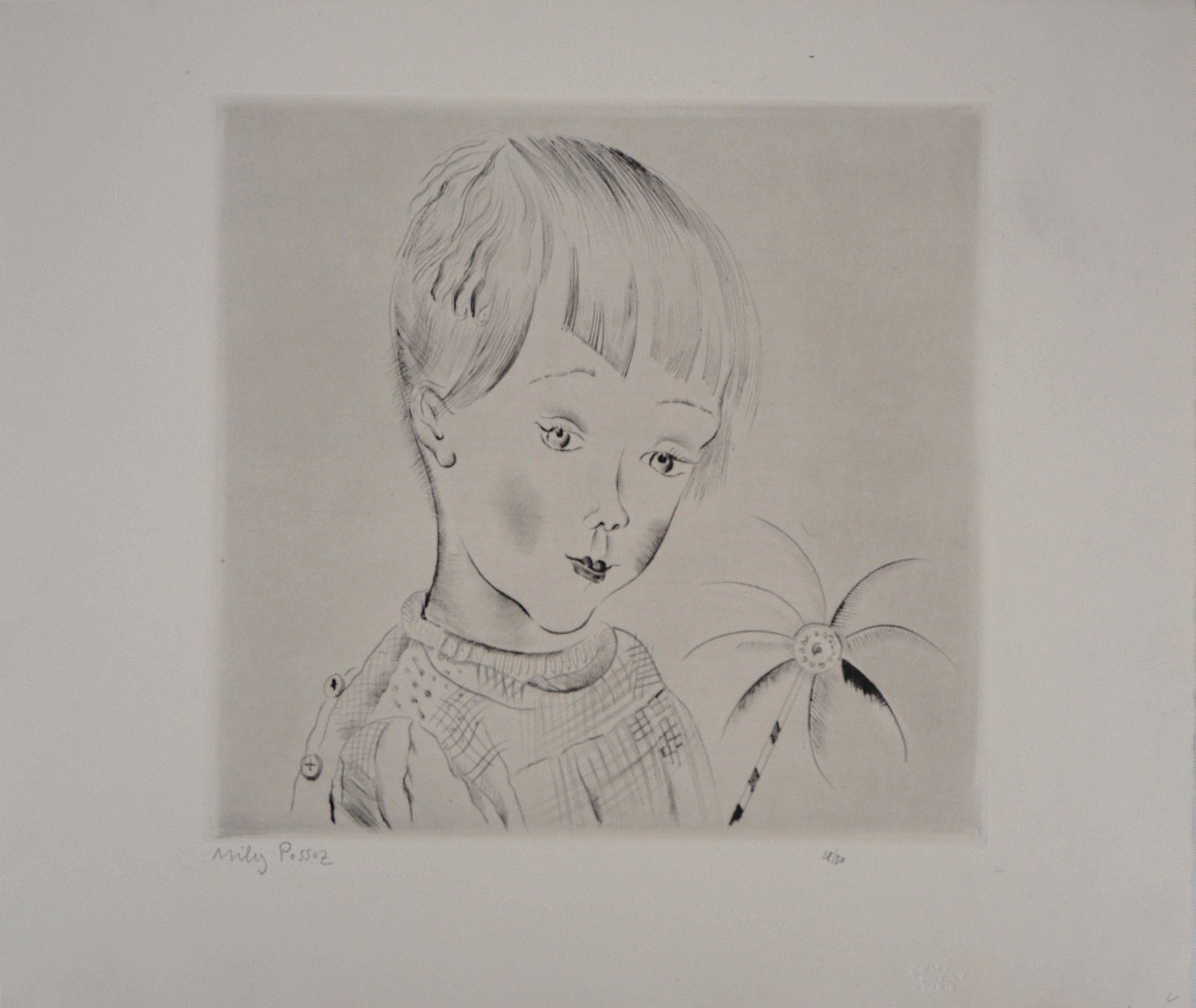 Little Girl With Her Toy - Original Handsigned Etching