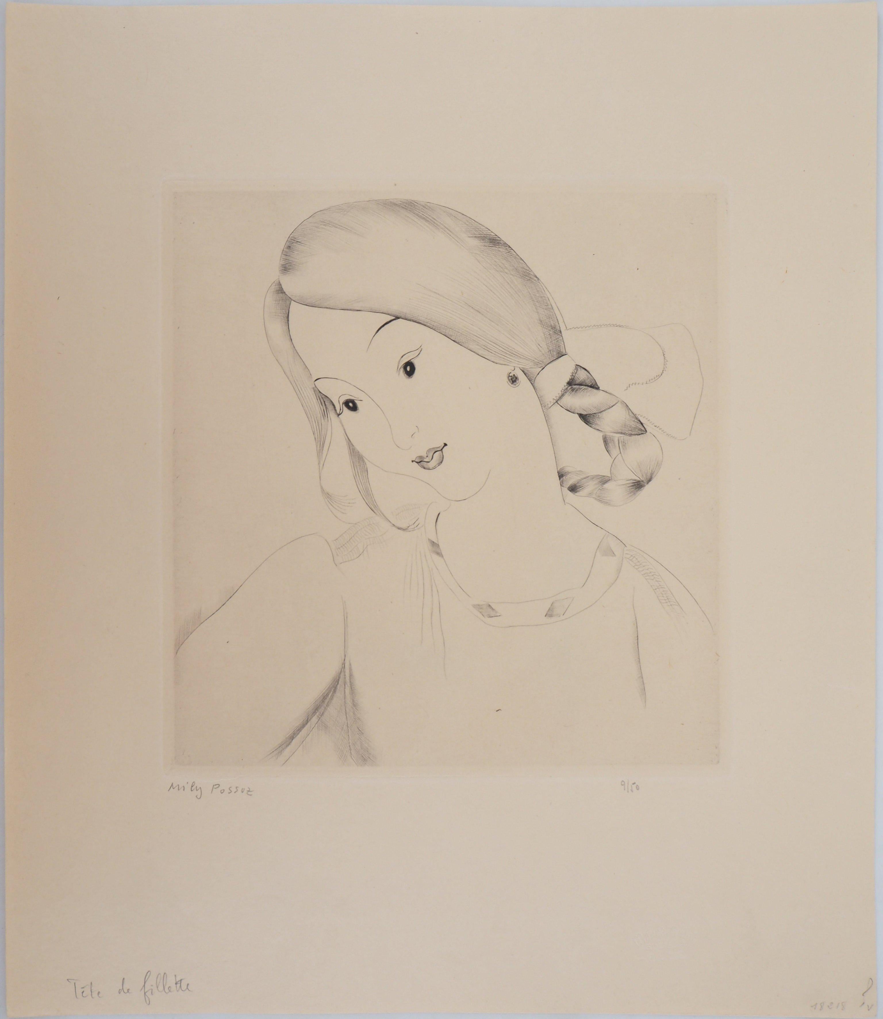 Der Kopf eines kleinen Mädchens - Original handsignierte Radierung – Print von Mily Possoz