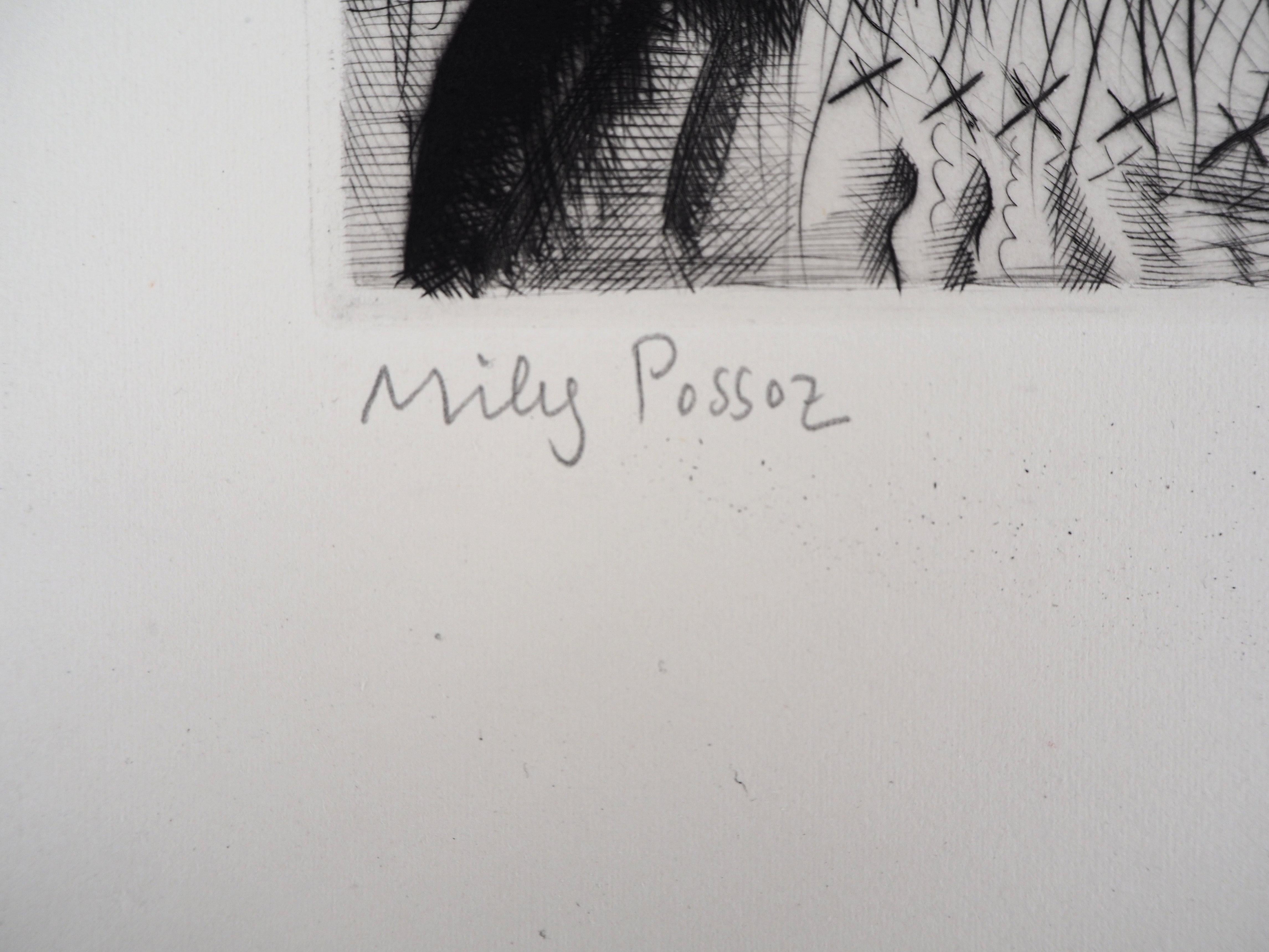 Portugal : Le marché - Gravure originale signée à la main - Print de Mily Possoz