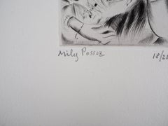 Serenité : Femme avec chat - Gravure originale signée à la main