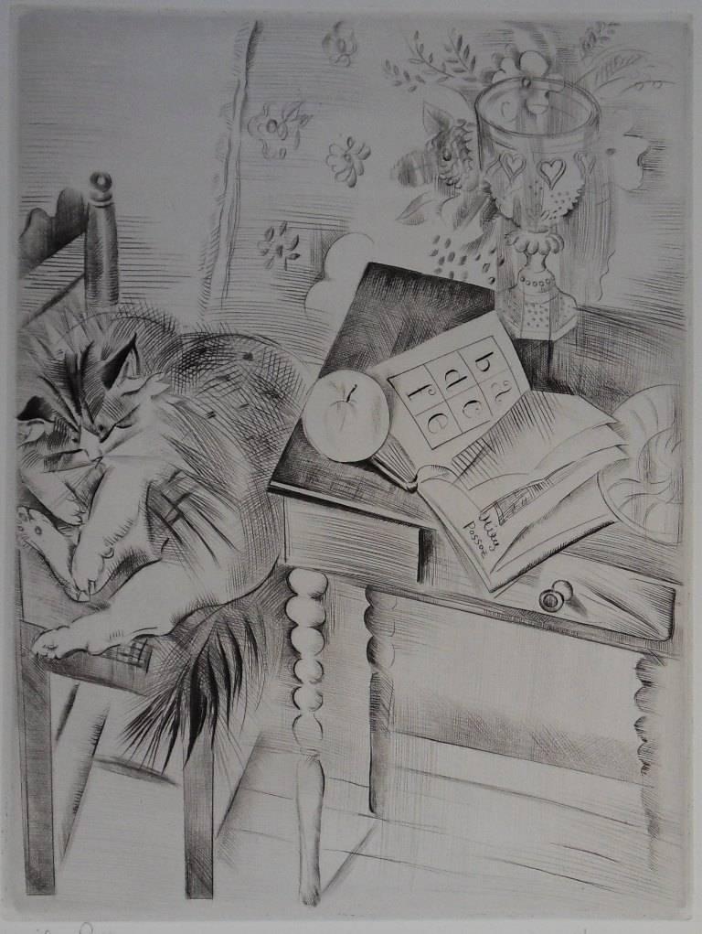 Sleeping cat - Original Etching, Handsigned - Print by Mily Possoz
