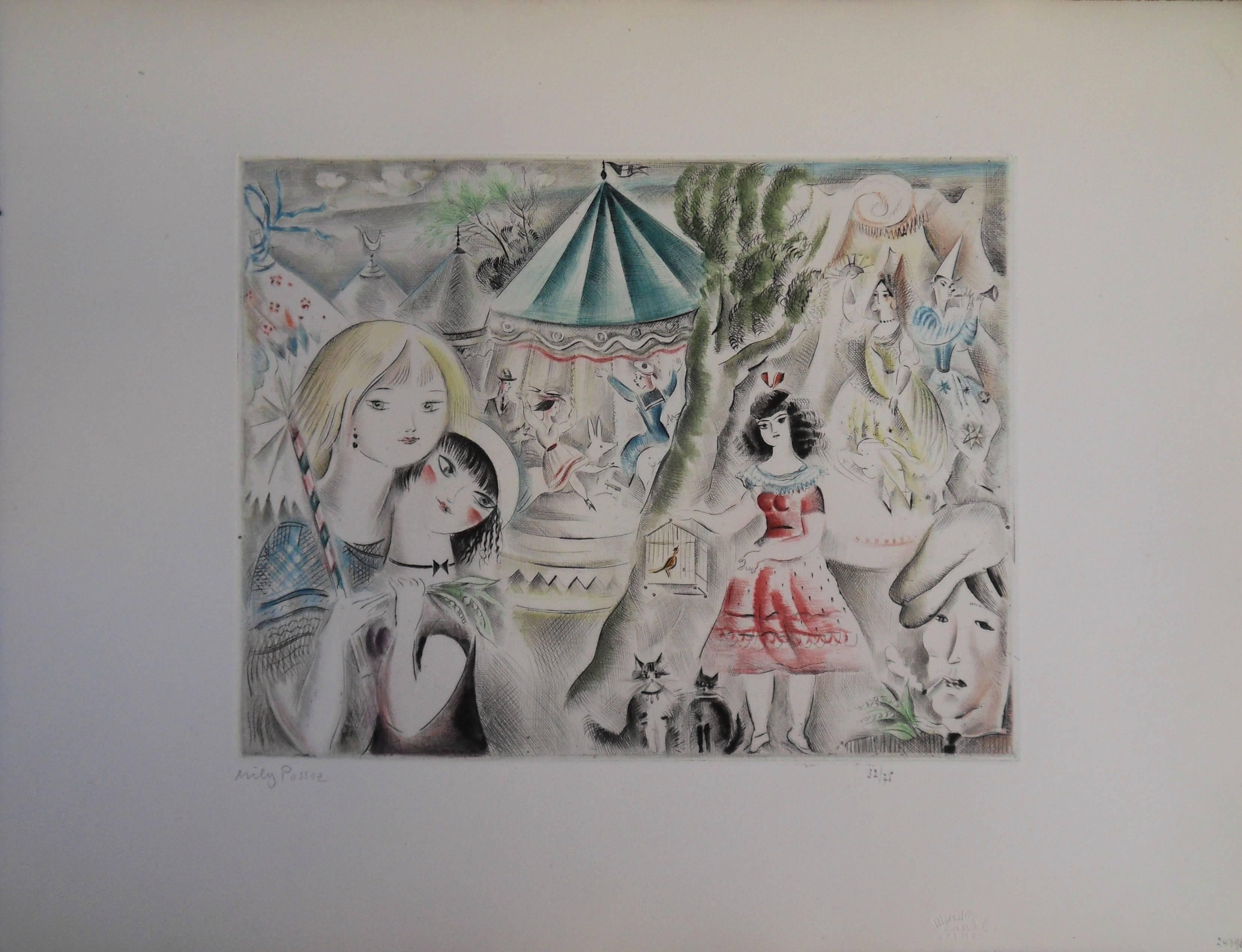 Mily Possoz Figurative Print - The funfair - Original etching, Handsigned