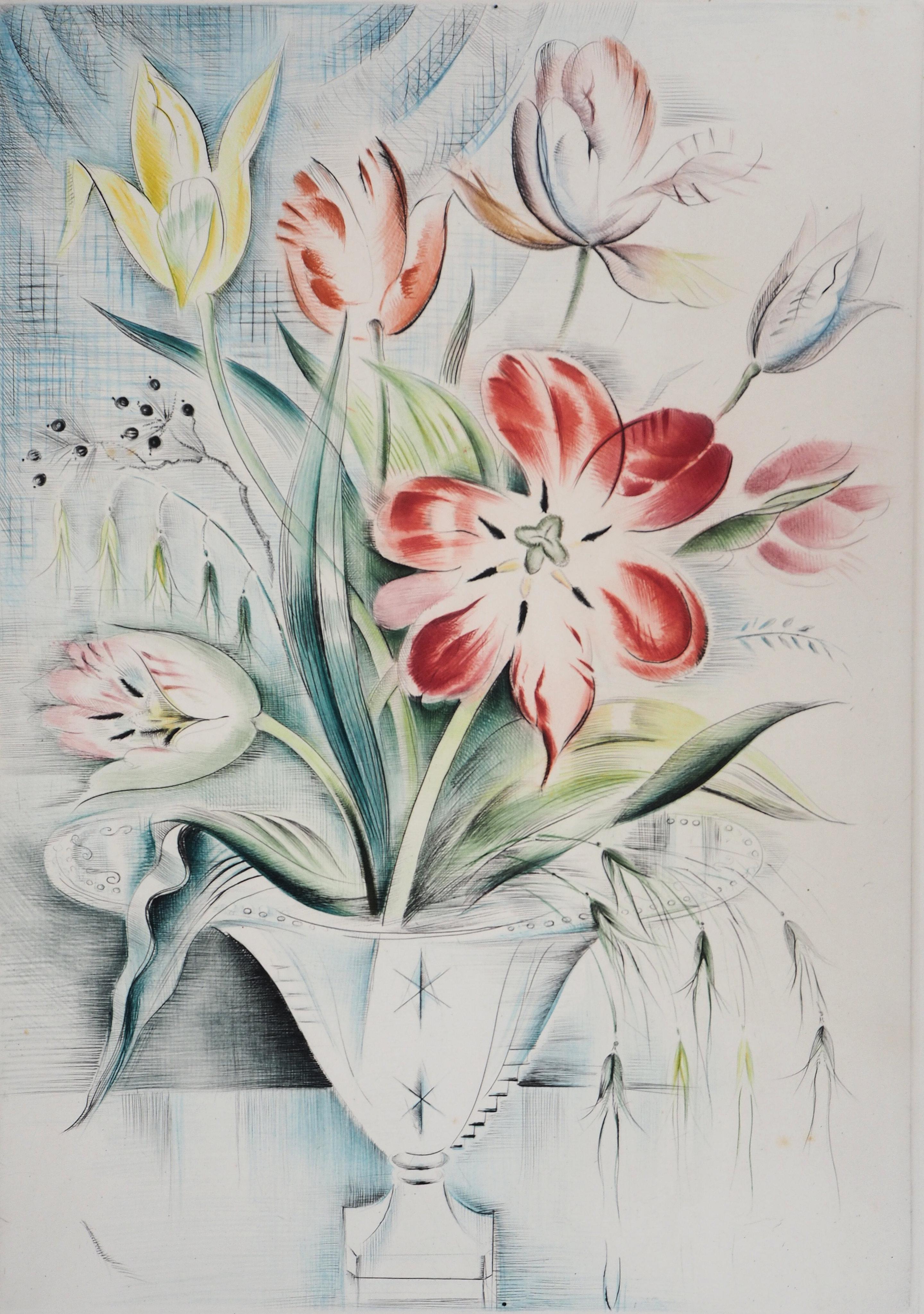 Tulpen (Cleveland) - Original handsignierte Radierung (Grau), Still-Life Print, von Mily Possoz