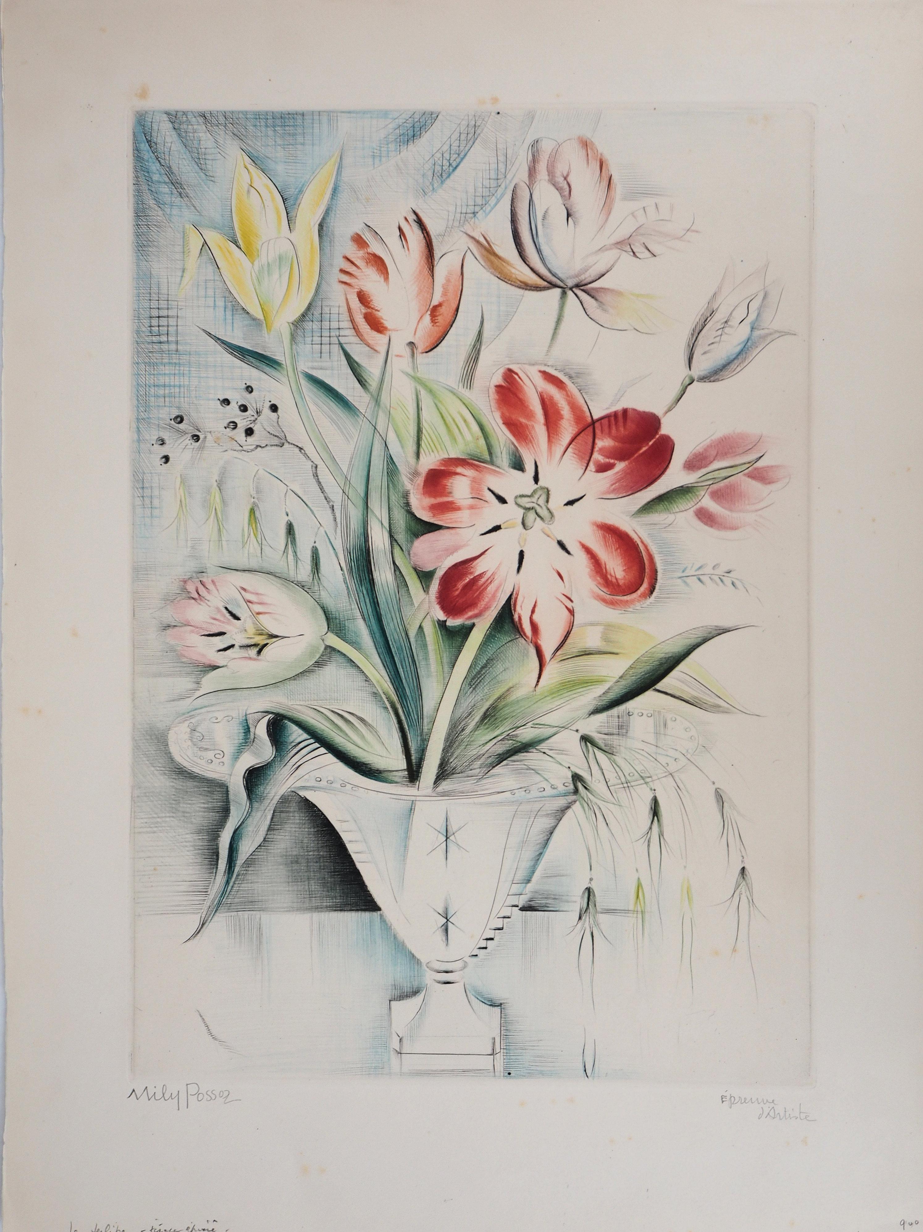 Mily Possoz Still-Life Print – Tulpen (Cleveland) - Original handsignierte Radierung