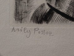 Jeune fille au basilic - Gravure originale, signée de la main de l'auteur