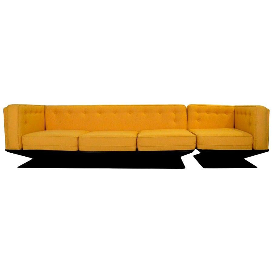 MIM Ico Parisi Knoll Yellow Wool Upholstery and Black Fiberglass Sectional Sofa For Sale