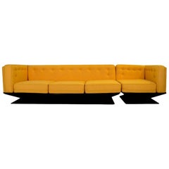 MIM Ico Parisi Knoll Yellow Wool Upholstery and Black Fiberglass Sectional Sofa