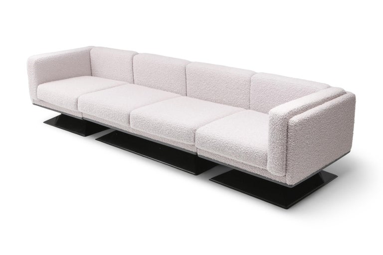 MIM Roma Sectional sofa in Bouclé wool by Luigi Pellegrin

This postmodern modular couch is designed by Luigi Pellegrin for MIM Roma. It's a newly upholstered piece in luxury bouclé wool by Pierre Frey. Consisting of four modular pieces to shape