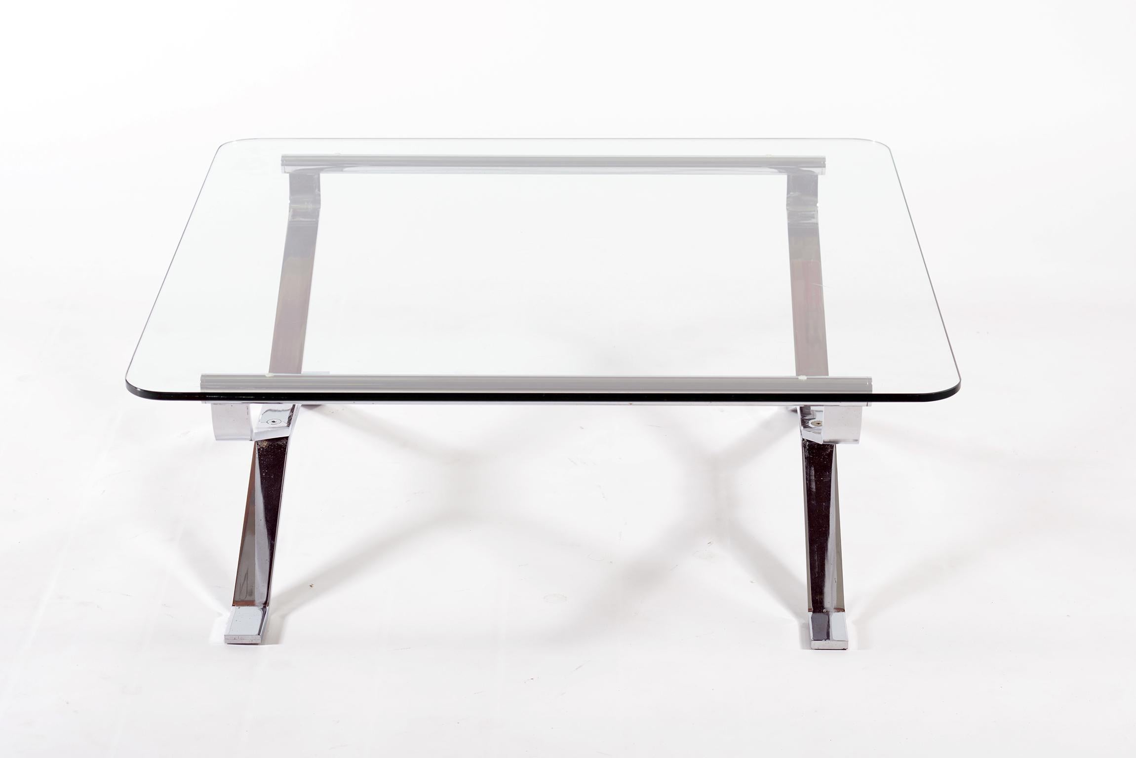 Mid-Century Modern MIM Rome Midcentury Italian Coffee Table Chrome Metal and Bevelled Glass, 1960 For Sale