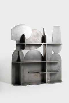 Mimas bookshelf in poplar wood and silver plated by Matteo Cibic