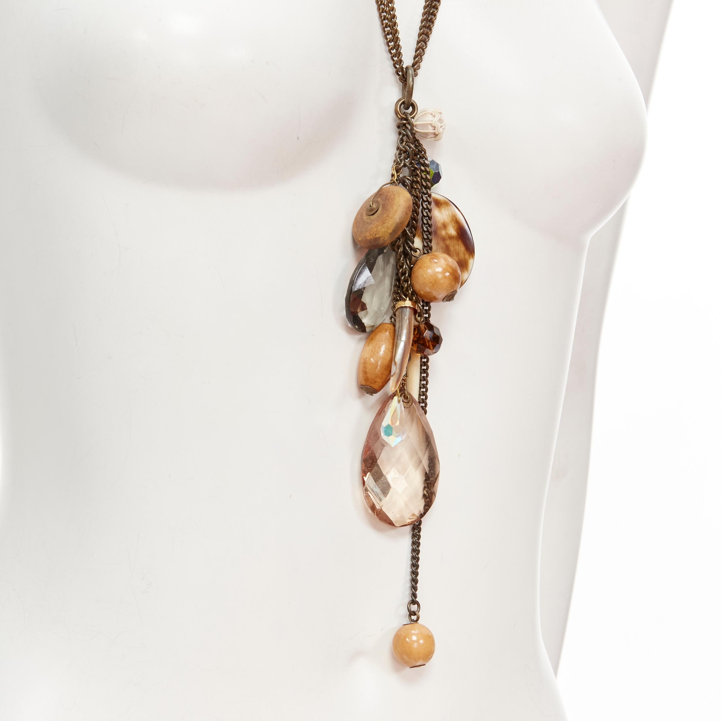 MIMCO brown acrylic wood giant crystal charm copper chain necklace
Reference: ANWU/A00298
Brand: Mimco
Material: Metal, Wood, Acrylic
Color: Brown
Closure: Lobster Clasp
Extra Details: Brand logo metal tag.

CONDITION:
Condition: Very good, this