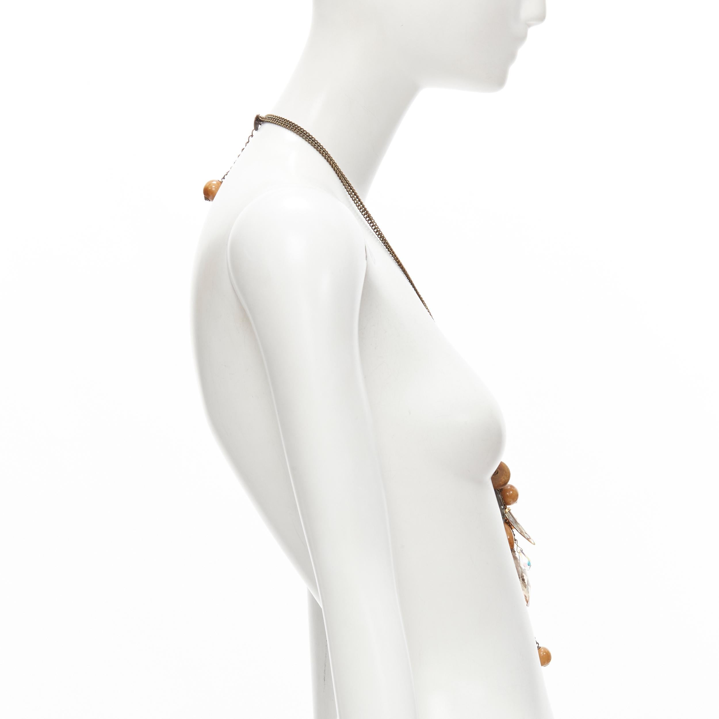 Donna MIMCO collana con catena di rame con charm di cristallo gigante in legno acrilico marrone in vendita