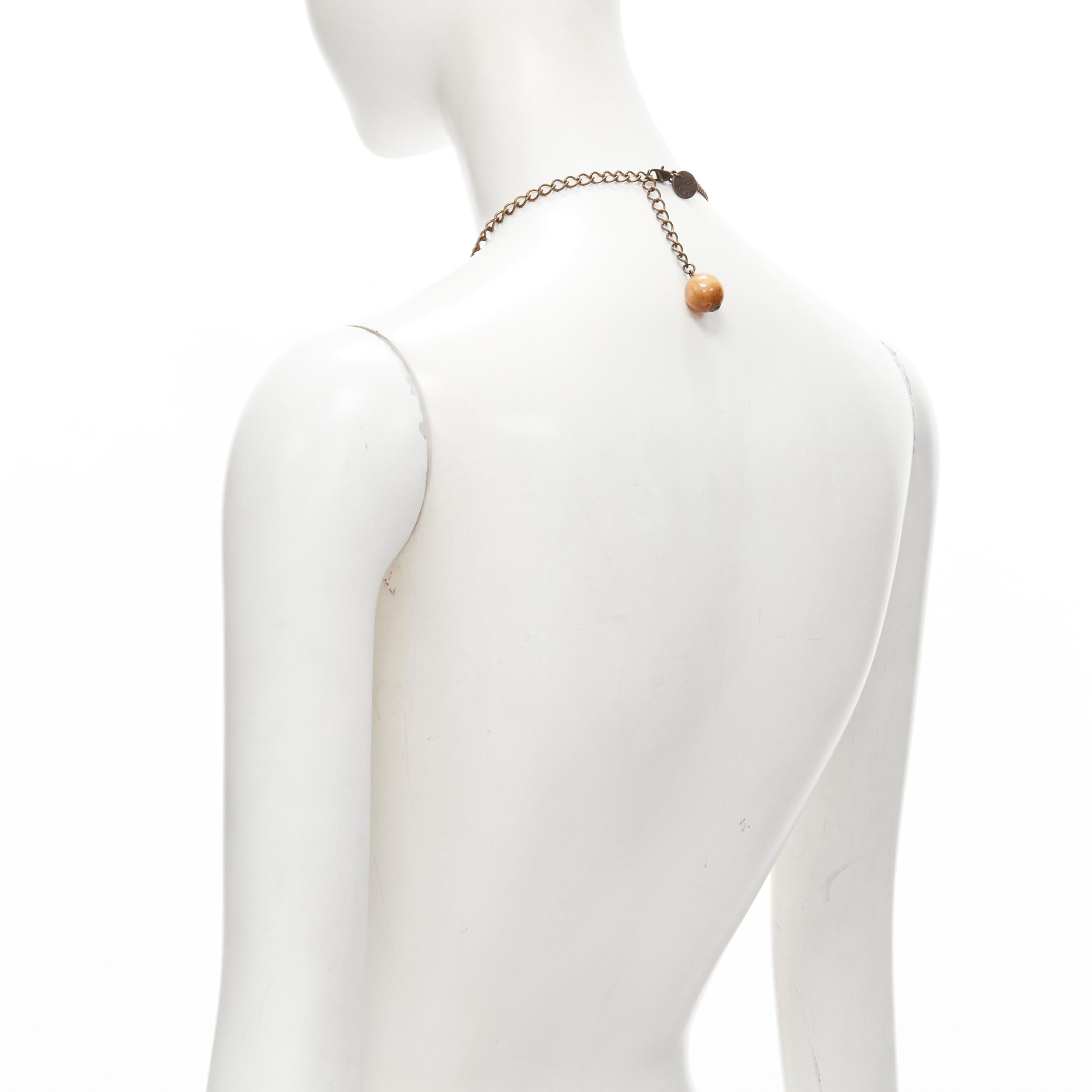 MIMCO collana con catena di rame con charm di cristallo gigante in legno acrilico marrone in vendita 2