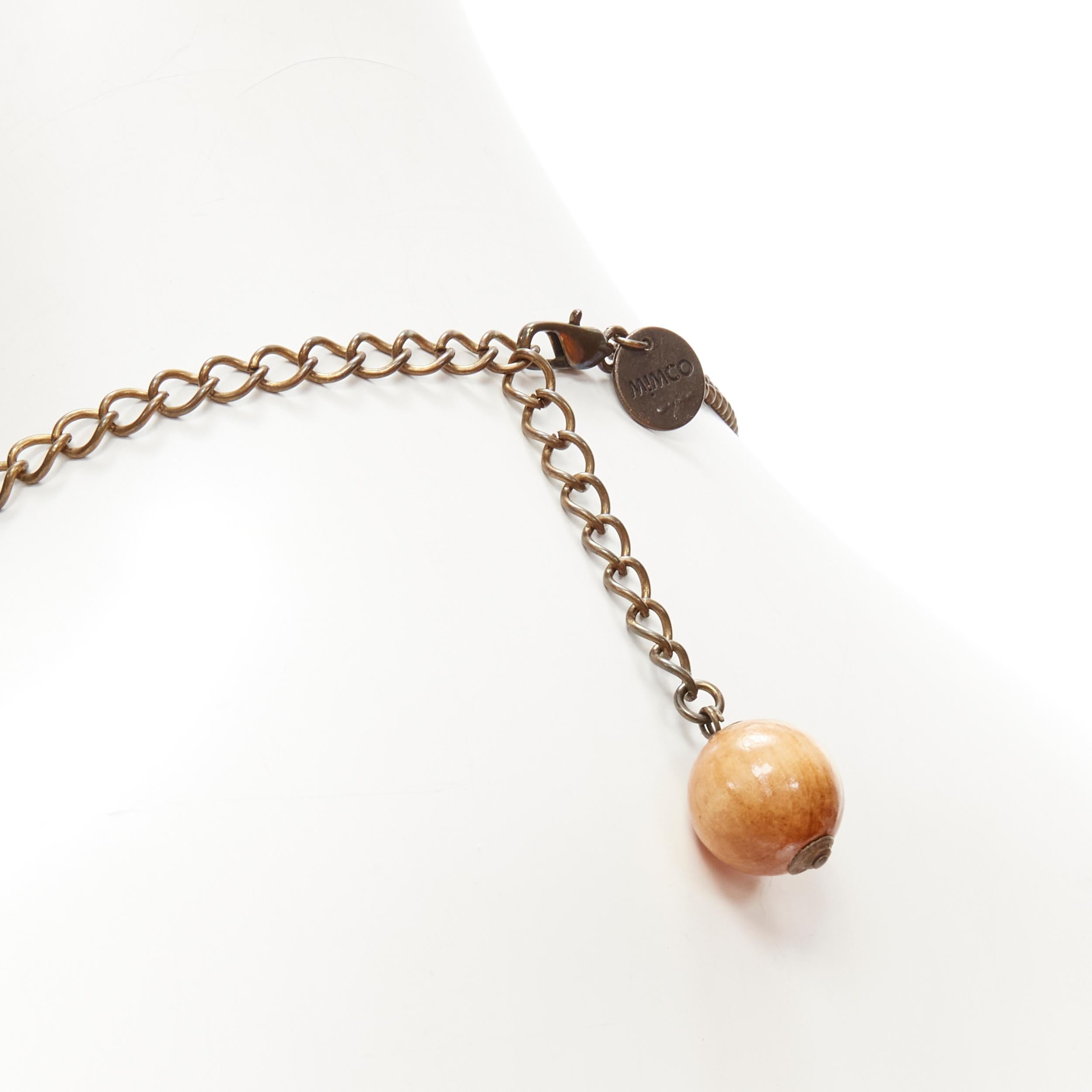 MIMCO collana con catena di rame con charm di cristallo gigante in legno acrilico marrone in vendita 3