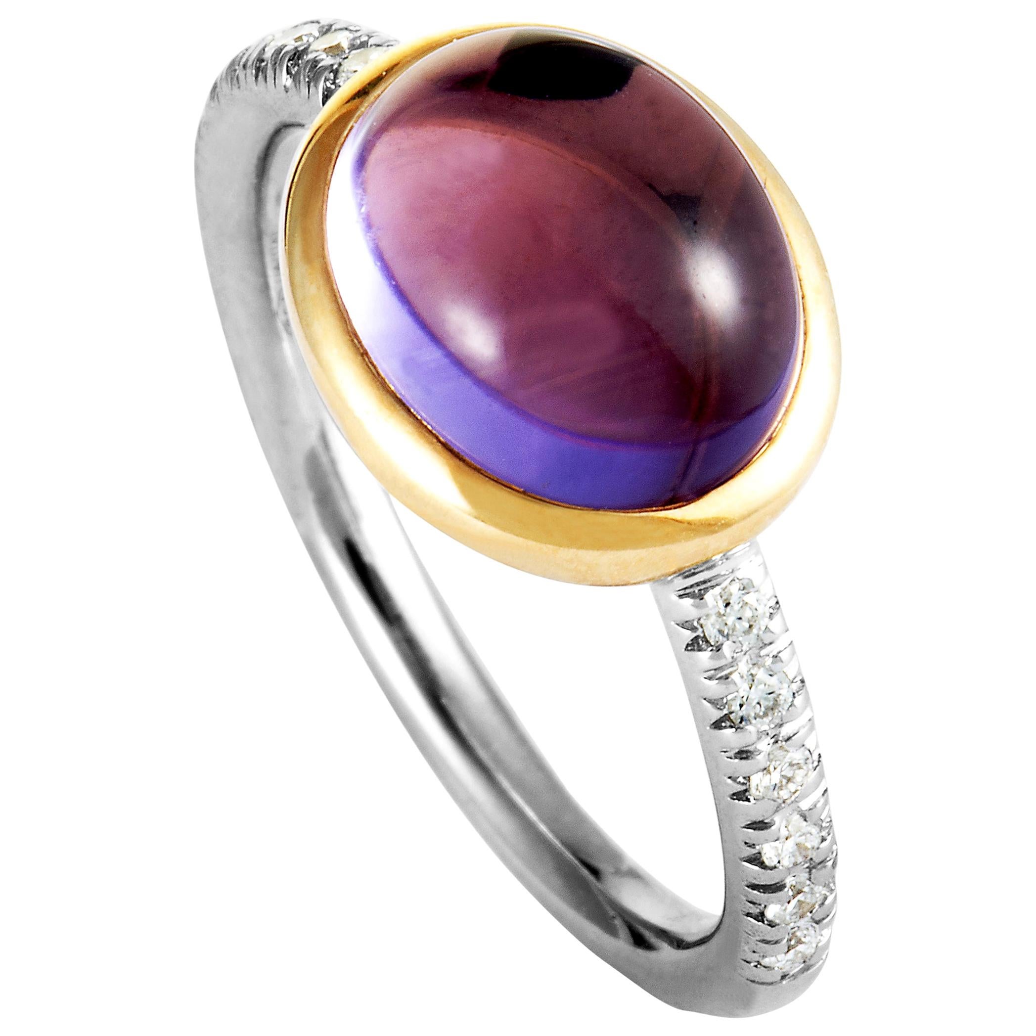 MIMÍ 18 Karat Rose and White Gold Diamond and Amethyst Ring